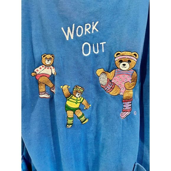 Cyn Les Work Out teddy bears embroidery vintage pullover sweater - Picture 2 of 4